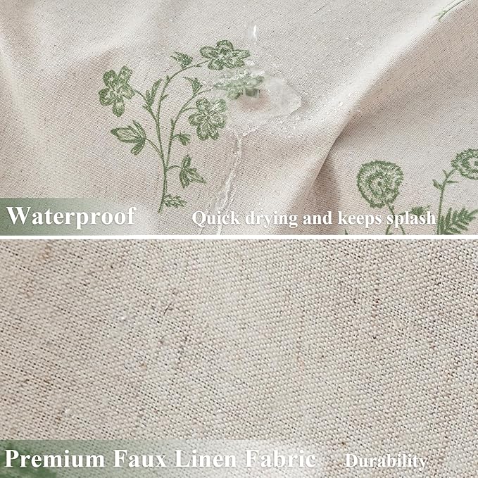 ORTIGIA Linen Shower Curtain 72 W x 84 L Farmhouse Vintage Sage Green Floral Long Shower Curtains Modern Boho Rustic Block Print Cottagecore Decor for Bathroom