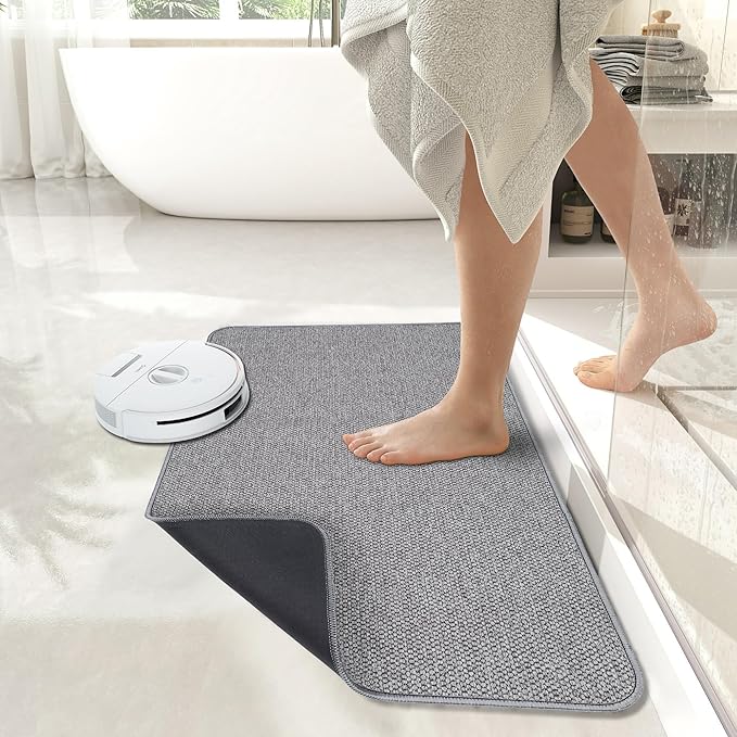 Bath Mat,Ultra Thin Bathroom Runner Rugs,Large Bath Mats for Bathroom,Quick Dry,Non-Slip,Machine Washable,Low Pile,Bath Rug,Shower Outside,Sink,Home Decor Accessories.Grey,1'5"x2'11"(17x35inch)