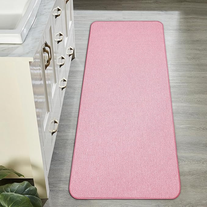 Bath Mat,Ultra Thin Bathroom Runner Rugs,Large Bath Mats for Bathroom,Quick Dry,Non-Slip,Machine Washable,Low Pile,Bath Rug,Shower Outside,Sink,Home Decor Accessories.Pink,1'9"x3'11"(21x47inch)
