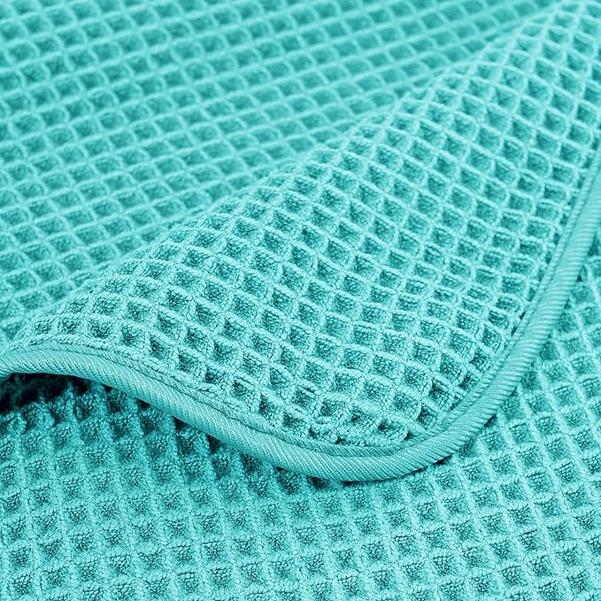 POLYTE 430 GSM Microfiber Quick Dry Lint Free Oversize Bath Towel Set, 6 Piece (Waffle Weave)