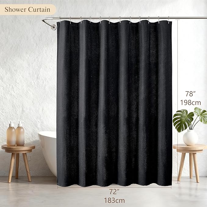 Aiyufeng Black Shower Curtains for Bathroom,Dot Like Embossed Textured Waterproof Fabric Shower Curtain,Hotel Luxury Quality & Soft Cloth,Machine Washable,72Wx78L