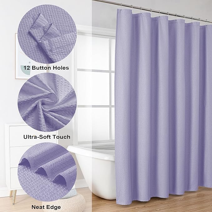 OVZME Lavender Shower Curtain, Embossed Textured Fabric Bath Curtain for Bathroom - Soft Cloth Hotel Spa Luxury, Water Repellent, Machine Washable Long Shower Cloth Curtain, 72Wx78L Inches