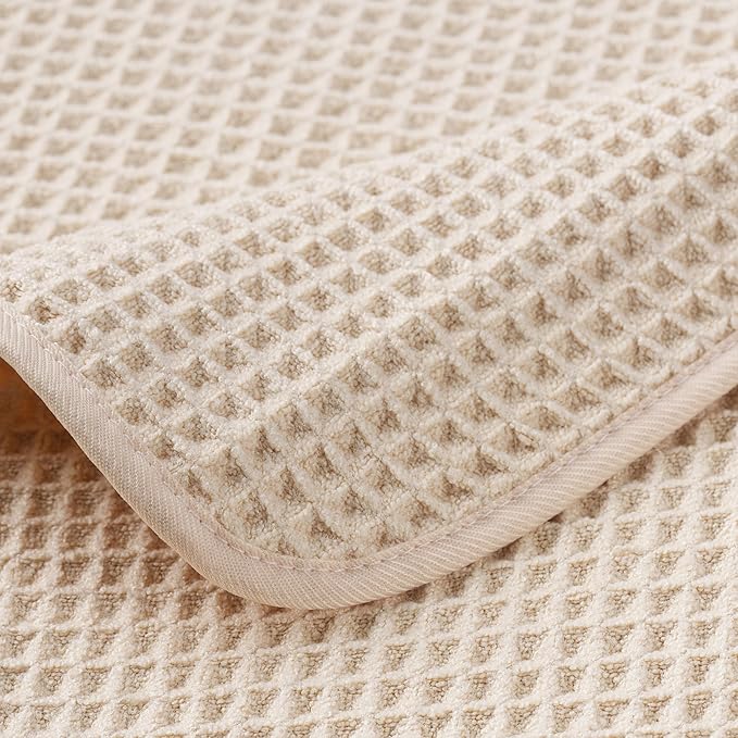 POLYTE 430 GSM Microfiber Quick Dry Lint Free Oversize Bath Towel Set, 6 Piece (Waffle Weave)