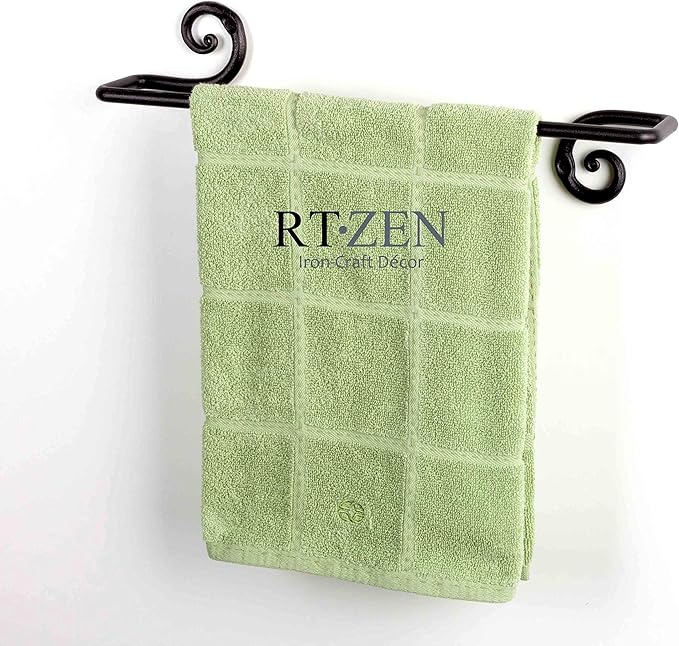 RTZEN Farmehouse Bathroom Towel Holder - Wrought Iron Matte Metal Black Towel Bar Wall Mount Rod - Handmade Home Decor Metal Kitchen Hanger Bar (16'' - Fits 16 Inch Towels)