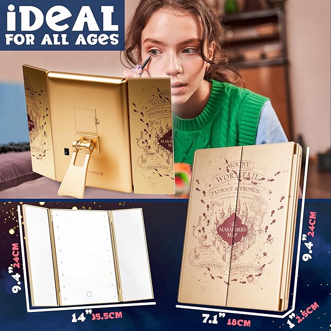 Get Trend Harry Potter Gifts, LED Vanity Mirror with Lights Makeup Mirror for Desk, Dorm, Room Decor, Cute Stuff, Gifts for Women, Teen Girls (Multi/Harry Potter)