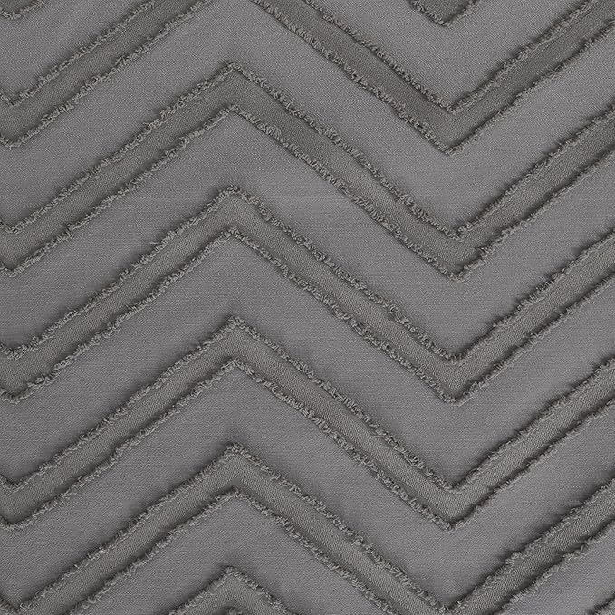 OVZME Boho Grey Bathroom Shower Curtain 78 Inches Long, Modern Farmhouse Boho Style Fabric Tufted Chevron Striped Texture Washable Shower Curtain for Bathroom, 72Wx78L Inches