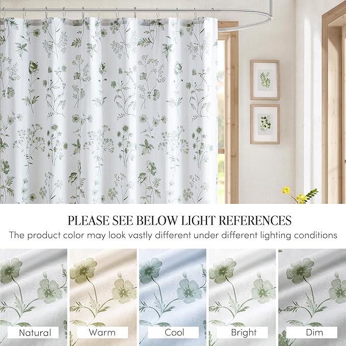 Martha Stewart Martha's Garden Shower Curtain Botanical Floral Print Cotton Shower Curtain for Bathroom, Spa Quality Modern Shower Curtains Standard Size, 72x72 Sage Green