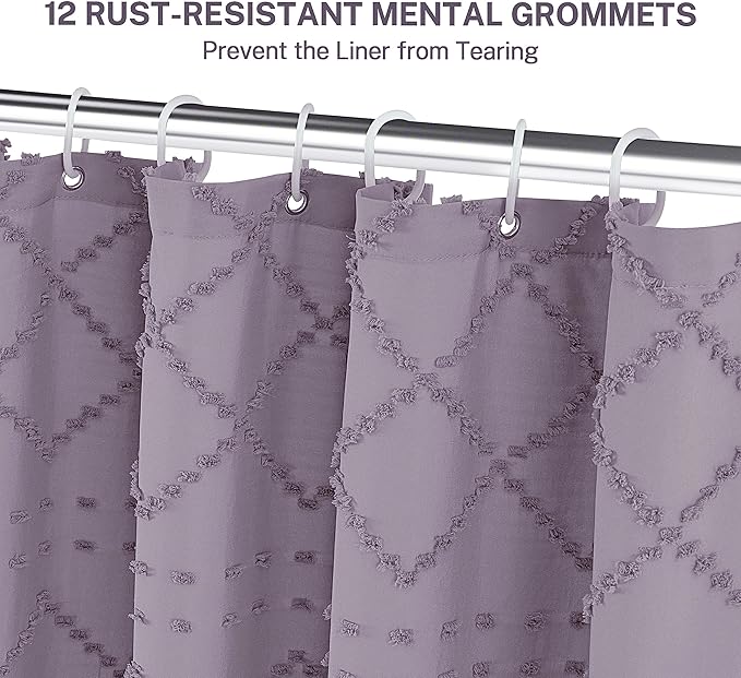 Extra Long Boho Shower Curtain with Tassels 72 x 90, Purple