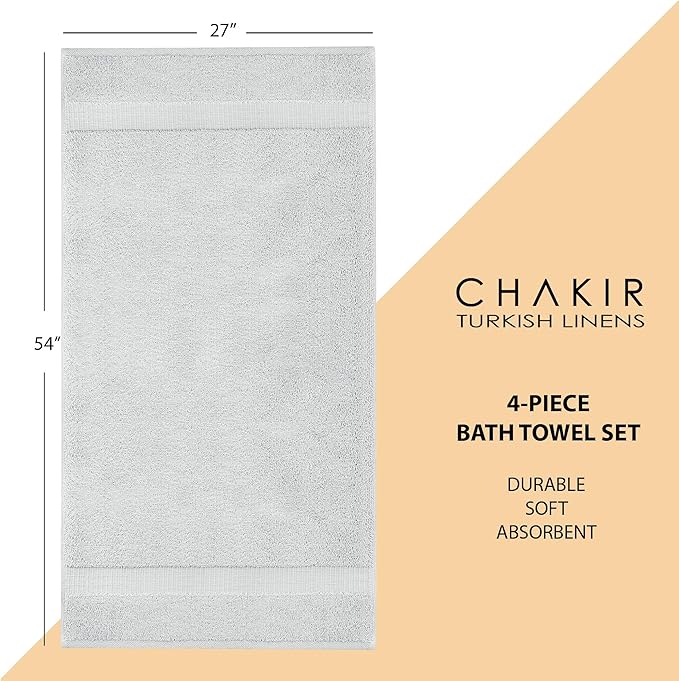 Chakir Turkish Linens | Hotel & Spa Quality 100% Cotton Premium Turkish Towels | Soft & Absorbent (4-Piece Bath Towels, Silver Gray)