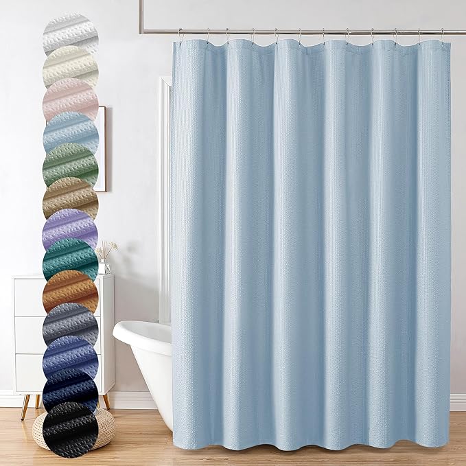 OVZME Berry Cute Shower Curtain, Embossed Textured Fabric Shower Curtain for Bathroom - Soft Cloth & Hotel Spa Luxury, Water Repellent, Machine Washable Shower Curtain, 72X72, Glacier Blue