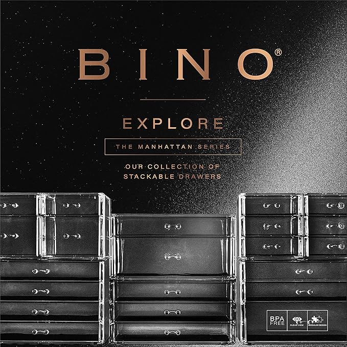 BINO | 4 Drawer Makeup Organizer | Lenox Avenue | THE MANHATTAN SERIES | Makeup Drawer Storage | Cosmetic Organizer | Plastic Vanity | Organizer Clear Makeup Organizers And Storage Cases | Acrylic