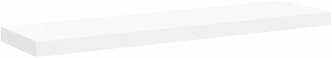 Floating Wall Shelf 35.4 inch Modern Rectangular Display Shelf White High-Gloss MDF Storage Ledge for Bedroom Living Room Home Office Decor