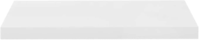 Floating Wall Shelf, Modern High Gloss White MDF Display Ledge, 23.6-Inch Rectangular Storage Rack for Bedroom, Living Room, and Office Decor