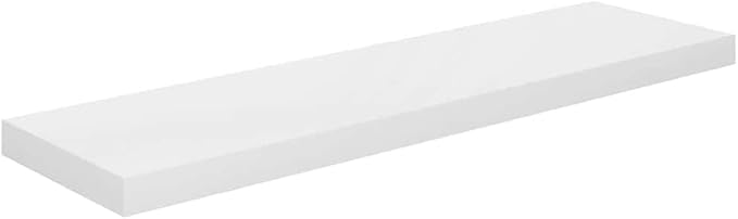 Set of 2 Floating Wall Shelves, High Gloss White Rectangular Display Shelf for Living Room Bedroom, Modern Minimalist Storage Ledge for Decor Books