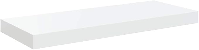 Set of 2 Floating Wall Shelves, 23.6-inch Modern Rectangular Wall Mounted Storage Shelf, High Gloss White MDF Decorative Display Shelves for Living Room, Bedroom, Office