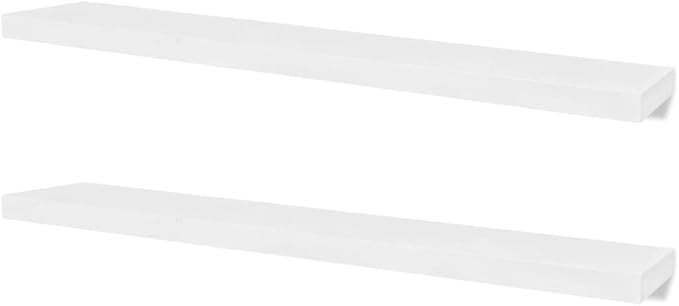Set of 2 Floating Wall Shelves 47.2 Inch Long, Modern White MDF Wall Mounted Storage Shelves for Living Room, Bedroom, and Office Organization, Decorative Display Ledge