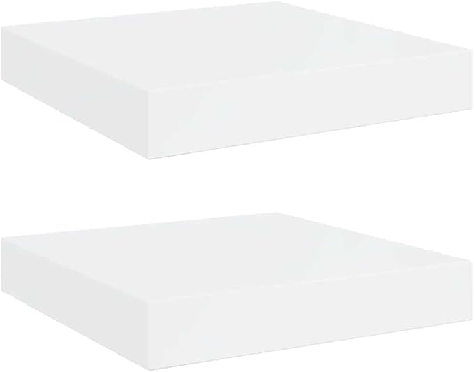 Floating Wall Shelves Set of 2, Modern Invisible Mounting Display Shelves for Living Room & Office, High Gloss White Honeycomb MDF with Metal Frame, 9.1x9.3x1.5 Inches, Holds 11 lbs Each