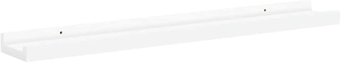 Set of 2 Wall Mounted Picture Ledge Shelves, 23.6 Inch Floating Display Shelf for Photo Frames, Books, and Decor, Modern White MDF Wood Shelf for Living Room and Bedroom