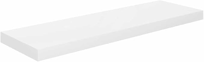 Floating Wall Shelf, Modern High Gloss White Honeycomb MDF Storage Display Ledge, Sleek Rectangular Decorative Wall-Mounted Rack for Living Room Bedroom Bookshelf, 31.5 Inch
