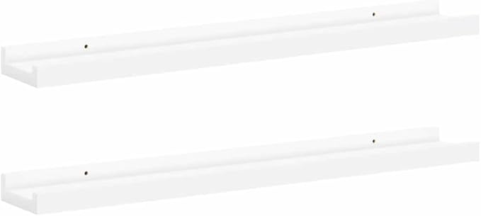 Set of 2 Picture Ledge Shelves 23.6 inch Wall Mounted Floating Shelf for Photo Frames, Modern MDF Display Rack for Living Room, Bedroom, and Office Decor, White