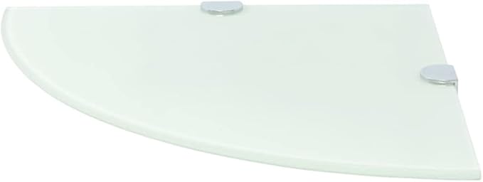 Modern Floating Corner Shelf White Tempered Glass Wall Mount 9.8 in x 9.8 in for Storage and Display with Chrome Supports