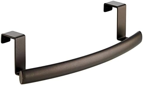 mDesign Steel Over Door Curved Towel Bar Storage, Hanger for Cabinet or Cupboard, Holder Rack for Kitchen, Bathroom - Holds Hand/Dish Towels, Washcloths - Spira Collection - Bronze