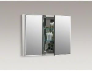 Kohler CB-CLC3526FS Double Door Beveled Mirrored Medicine Cabinets for Bathroom with Mirror Doors & Adjustable Shelves, Rectangular Beveled Edge, 35 in. W x 26 in. H