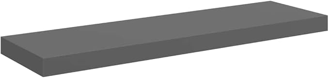 Set of 2 Floating Wall Shelves, 31.5 Inch Modern High Gloss Grey Storage Shelves with Metal Frame, Decorative Display Ledge for Living Room, Bedroom, and Office