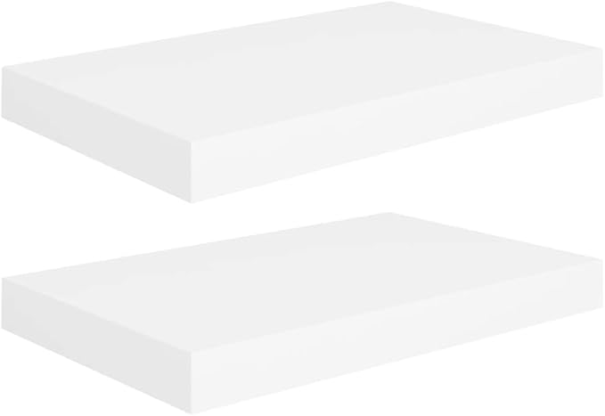 Floating Wall Shelves 2 Pack White Modern Display Rack 15.7x9.1x1.5 Inches MDF Honeycomb with Invisible Mounting System for Living Room Bedroom Office Decor