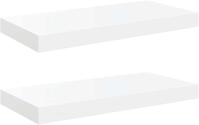 Floating Wall Shelves Set of 2, Modern High Gloss White MDF Display Ledge for Bedroom, Living Room, and Home Decor, 19.7 inch Storage Organizer