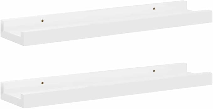 Wall Shelf Set of 2 Floating Shelves High Gloss White MDF Modern Display Ledge for Bedroom Living Room Bathroom Decor 15.7 Inch
