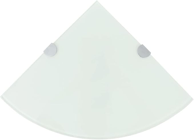 Modern Floating Corner Shelf White Tempered Glass Wall Mount 9.8 in x 9.8 in for Storage and Display with Chrome Supports
