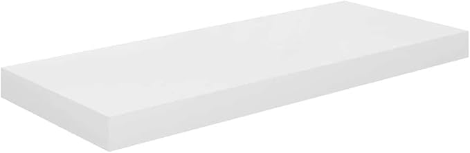 Floating Wall Shelf 23.6-Inch Rectangular Display Ledge, Modern High Gloss White MDF Floating Shelves for Bedroom, Living Room, and Home Office Wall Decor