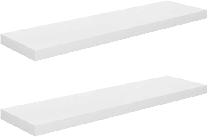 Set of 2 Floating Wall Shelves, 35.4 Inch Modern High Gloss White MDF Decorative Display Ledge for Bedroom, Living Room, and Office Storage