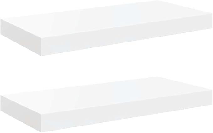 Floating Wall Shelves Set of 2, Modern High Gloss White Invisible Mounting Display Shelves for Living Room Bedroom, 19.7x9.1 Inches, Durable MDF and Metal, Holds 15.4 lbs Each