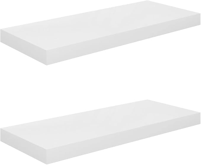 Floating Wall Shelves 2 Pack High Gloss White Modern Display Rack 23.6x9.3 Inches MDF Honeycomb Structure for Living Room Bedroom Office Decor
