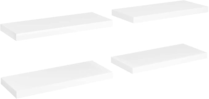 Floating Wall Shelves 4 pcs White 23.6x9.3x1.5 Invisible Mounting Display Rack for Living Room Bedroom Office Decor Honeycomb MDF Metal Frame