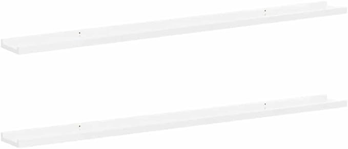 Set of 2 Floating Wall Shelves, 45.3 Inch Modern High Gloss White MDF Display Ledge, Wall Mounted Shelves for Living Room, Bedroom, and Home Decor