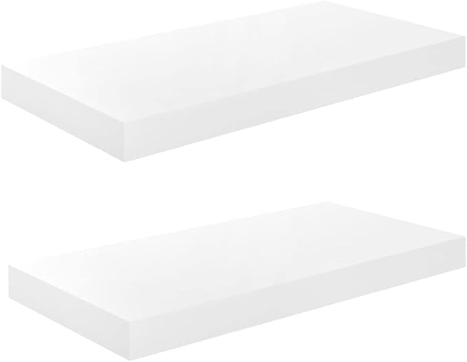 Floating Wall Shelves 2 Pack High Gloss White Modern Display Shelves 19.7x9.1x1.5 Inches MDF Board with Invisible Mounting for Living Room Bedroom Office Decor