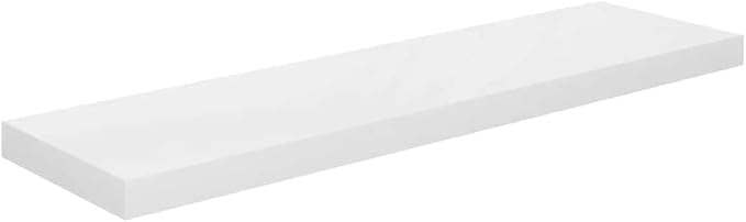 Floating Wall Shelf, Modern High Gloss White MDF Display Ledge, 35.4-inch Rectangular Storage Shelving for Living Room, Bedroom, and Office Decor