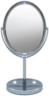 Free Standing Double Sided Tabletop Makeup Metal Vanity Mirror 1X and 3X Magnification, Oval, Swivel Mirror for Desk, Bedroom, Bathroom Chrome Finish