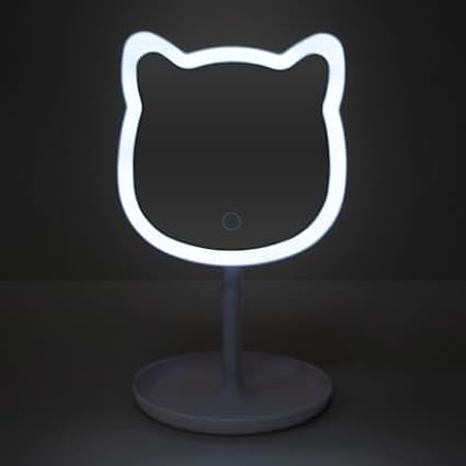 Puurrfect Mirror Gifts, Cute Cat Ears Shape Mirrors Makeup with LED Lights Touch Control. Smart Touch. (White)