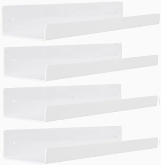 Pack of 4 Wall Shelves, No Drilling, 30 cm Acrylic Wall Shelf for Wall Photo Decor, Adhesive Shelf, Wall Shelves Made of Bathroom Shelf for Picture Strip, Living Room, Bedroom, Kitchen, Office, Study