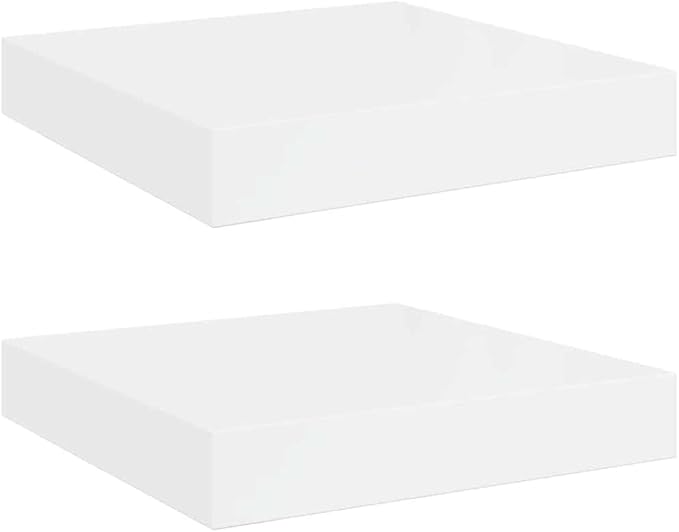 Wall Shelf Set of 2, Modern Floating Shelves for Living Room, Decorative Honeycomb MDF Storage Display Shelves, High Gloss White, 9.3 x 9.1 Inch