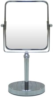 Free Standing Double Sided Tabletop Makeup Metal Vanity Mirror 1X and 3X Magnification, Square, Swivel Mirror for Desk, Bedroom, Bathroom Chrome Finish