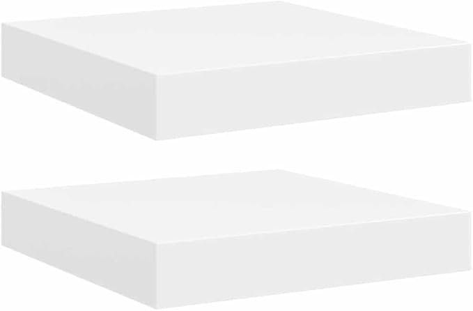 Wall Shelf Set of 2 Floating Shelves for Wall, Modern Minimalist Display Ledge for Bedroom, Living Room, Kitchen, White MDF Storage Organizers, 9.3 x 9.1 inch