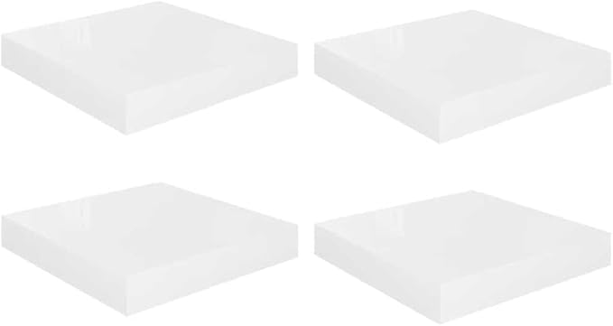 Floating Wall Shelves Set of 4, High Gloss White Modern Display with Invisible Mounting, 9.1x9.3x1.5 Inch MDF Wall Mounted Shelves for Living Room, Bathroom, Office Decor, Books and Collectibles