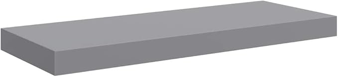 Modern Floating Wall Shelf, 23.6-inch Rectangular Wall Mounted Storage Organizer with Metal Frame, Decorative MDF Display Shelves for Living Room, Bedroom, Office, Grey