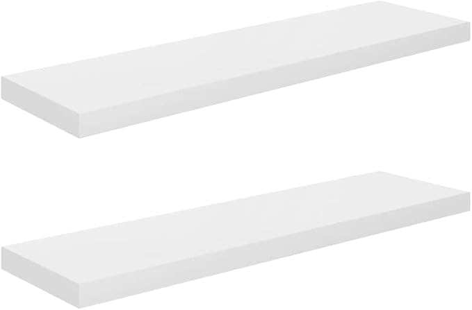 Floating Wall Shelves Set of 2, High Gloss White Modern Display Shelves with Invisible Mounting, 35. 4 Inch Long MDF Board for Living Room Bedroom Office Decor, Holds 22lb Each Books and Decorations