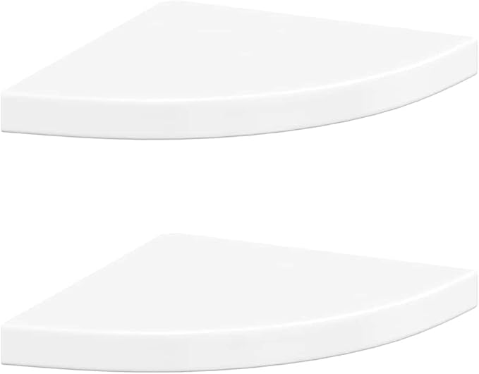 Corner Shelf Set of 2, 13.8 Inch Floating Wall Shelves for Bedroom, Living Room, Modern High Gloss White MDF Triangular Display Shelving Unit